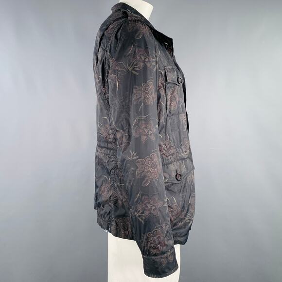 ETRO Size XL Black Tan Floral Polyamide Epaulettes Jacket - Picture 2 of 7